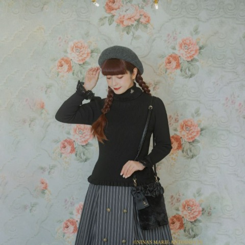レディース　袖レースリブニットプルオーバー(青木美沙子×NINA’S)