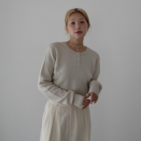 レディース　ヘンリーネックニットプルオーバー（hideka）