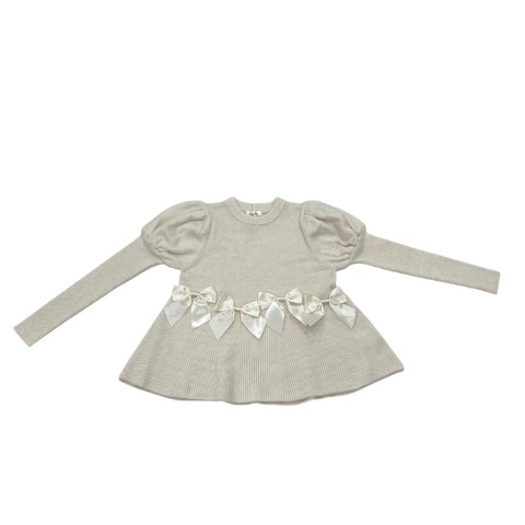 レディース　リボン使いパフスリーブニットプルオーバー(maki)