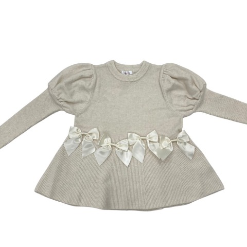 レディース　リボン使いパフスリーブニットプルオーバー(maki)