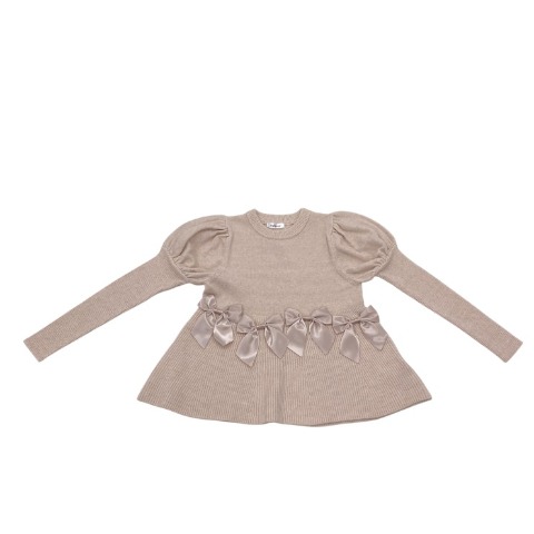 レディース　リボン使いパフスリーブニットプルオーバー(maki)