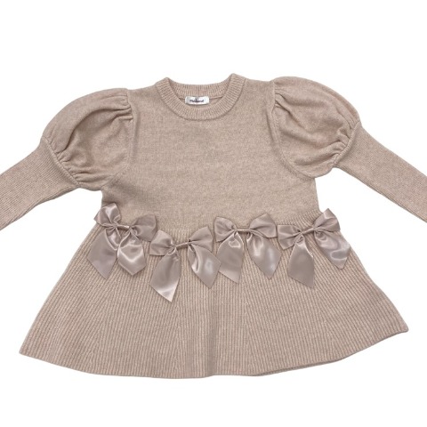 レディース　リボン使いパフスリーブニットプルオーバー(maki)