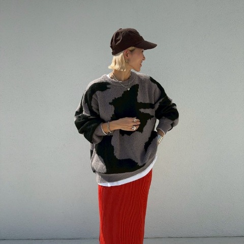 レディース　配色ビッグニットプルオーバー（ANNA）