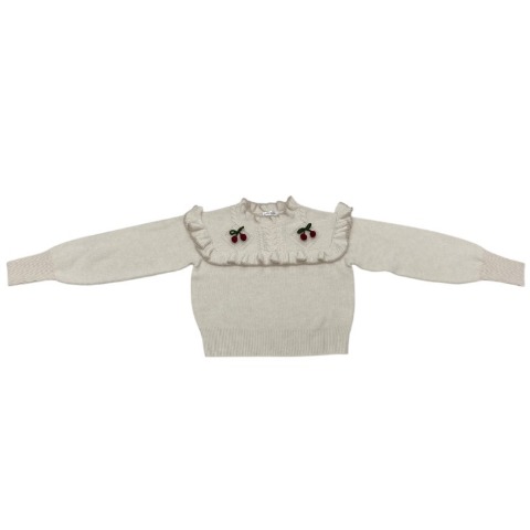 レディース　ダイヤ柄ケーブル編み サクランボニットプルオーバー(maki)