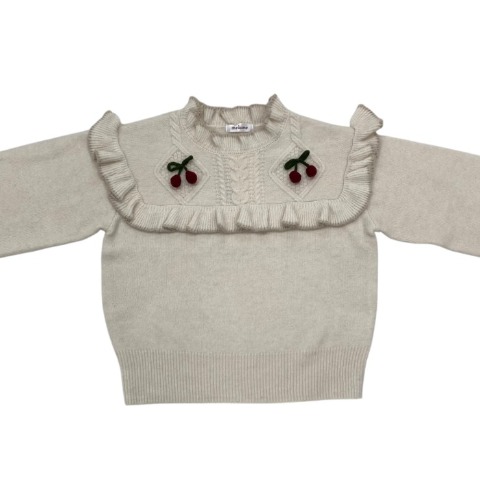 レディース　ダイヤ柄ケーブル編み サクランボニットプルオーバー(maki)