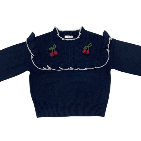 レディース　ダイヤ柄ケーブル編み サクランボニットプルオーバー(maki)