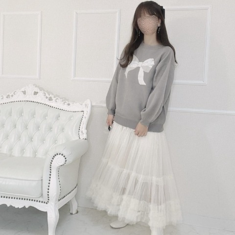 レディース　リボンジャガードニットプルオーバー(maki)