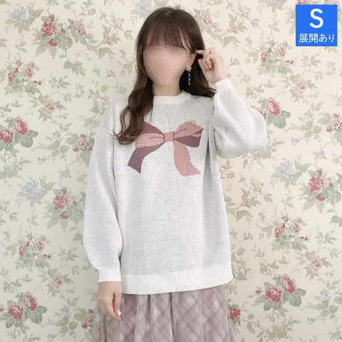 レディース　リボンジャガードニットプルオーバー(maki)