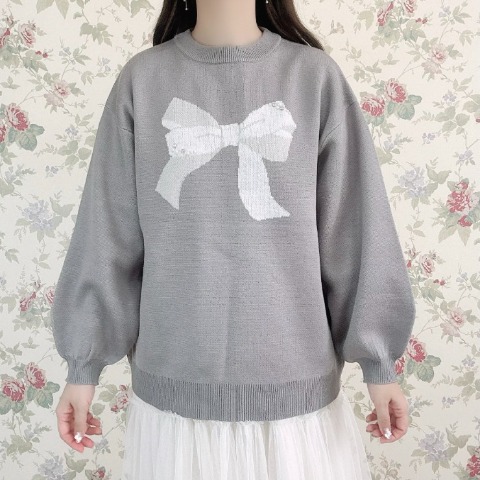 レディース　リボンジャガードニットプルオーバー(maki)