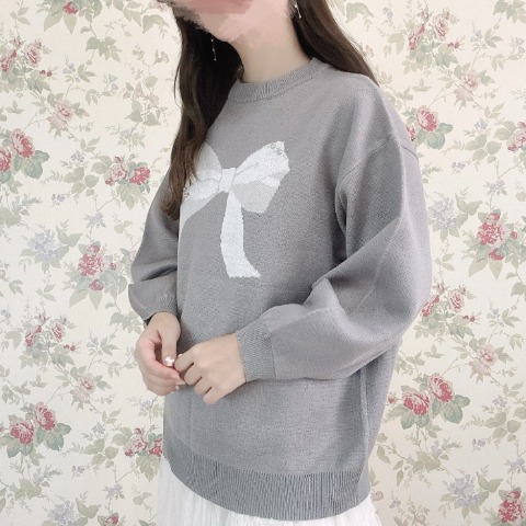 レディース　リボンジャガードニットプルオーバー(maki)