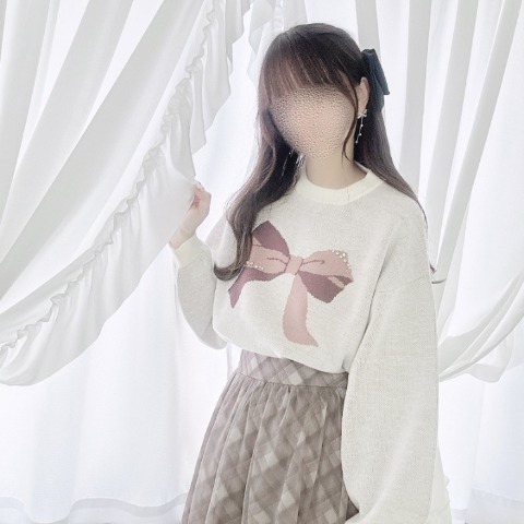 レディース　リボンジャガードニットプルオーバー(maki)