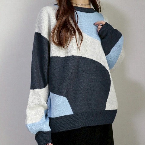 レディース　マーブル柄ニットプルオーバー（pen）