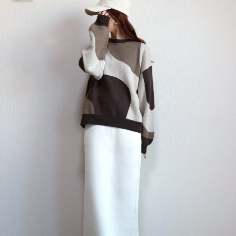 レディース　マーブル柄ニットプルオーバー（pen）