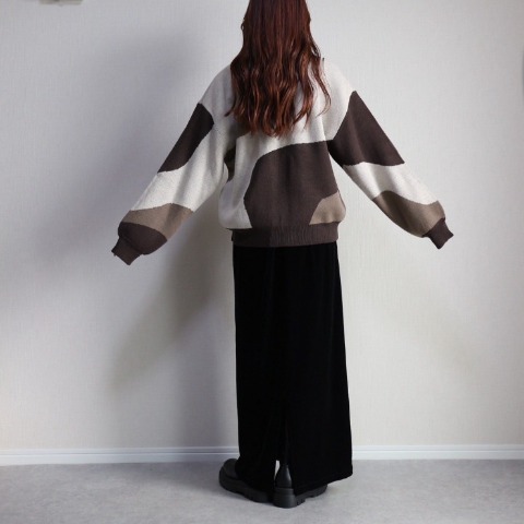 レディース　マーブル柄ニットプルオーバー（pen）