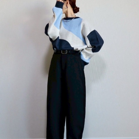 レディース　マーブル柄ニットプルオーバー（pen）