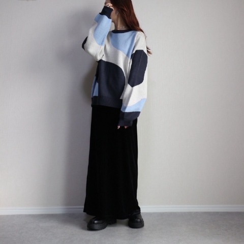 レディース　マーブル柄ニットプルオーバー（pen）