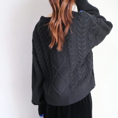 レディース　ステッチ使いケーブル柄ニットプルオーバー（pen）