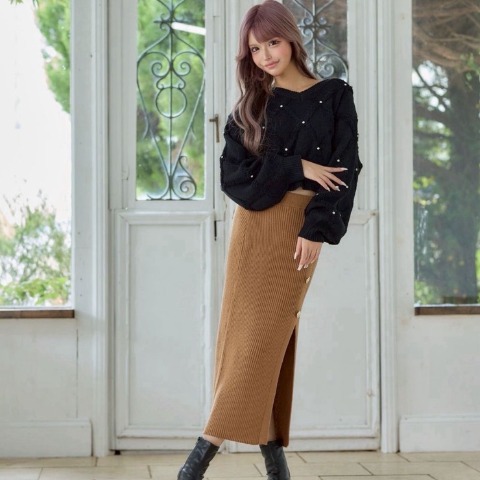 レディース　ビジューダイヤ柄ニットプルオーバー（今井アンジェリカ）