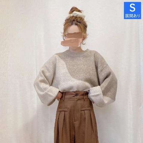 レディース　ウェーブ柄ニットプルオーバー（akane）