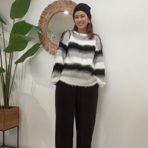 レディース　起毛マルチボーダーニットプルオーバー（saori）