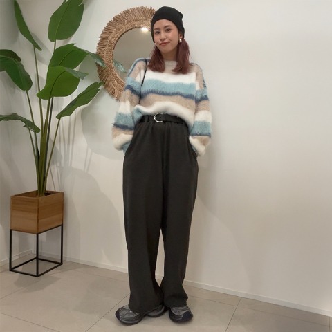 レディース　起毛マルチボーダーニットプルオーバー（saori）