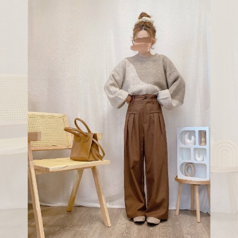 レディース　【低身長さん向け】ウェーブ柄ニットプルオーバー（akane）