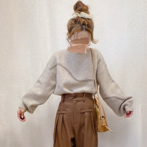 レディース　【低身長さん向け】ニュアンス柄ニットプルオーバー（akane）