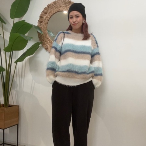 レディース　起毛マルチボーダーニットプルオーバー（saori）