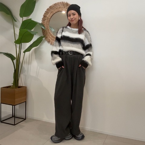 レディース　起毛マルチボーダーニットプルオーバー（saori）