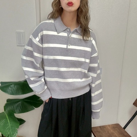 レディース　ボーダー襟付きニットプルオーバー（NON）