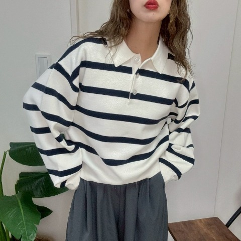 レディース　ボーダー襟付きニットプルオーバー（NON）