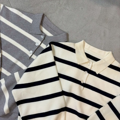 レディース　ボーダー襟付きニットプルオーバー（NON）