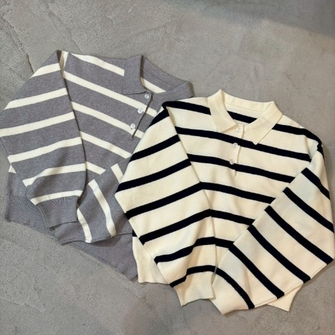 レディース　ボーダー襟付きニットプルオーバー（NON）