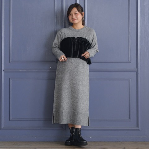 レディース　ベロアビスチェ付きニットワンピース(yuki×Taiyou)