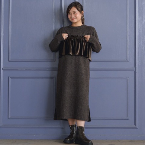 レディース　ベロアビスチェ付きニットワンピース(yuki×Taiyou)