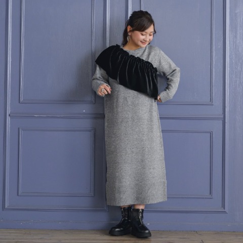 レディース　ベロアビスチェ付きニットワンピース(yuki×Taiyou)