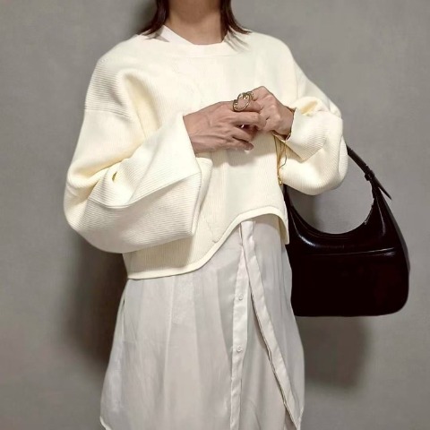 レディース　ショート丈ニットプルオーバー（ちゃな）