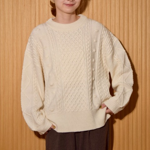 レディース　ケーブル編みポコポコニットプルオーバー（ちょこび）