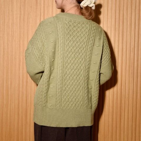 レディース　ケーブル編みポコポコニットプルオーバー（ちょこび）