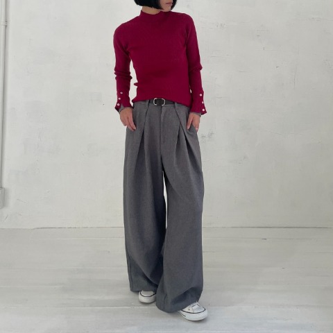 レディース　袖ボタン配色ニットプルオーバー（natsuki）