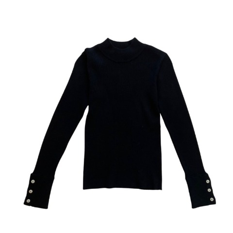 レディース　袖ボタン配色ニットプルオーバー（natsuki）