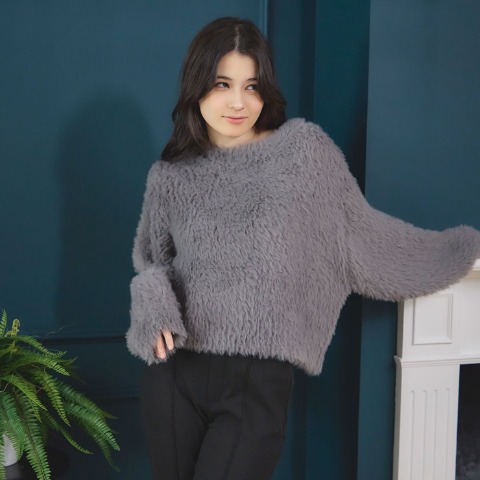 レディース　ファーライクニットプルオーバー（2PINK）