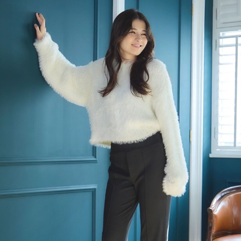 レディース　ファーライクニットプルオーバー（2PINK）