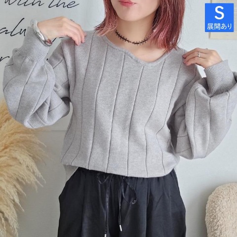 レディース　ネックウェーブニットプルオーバー（りんご）