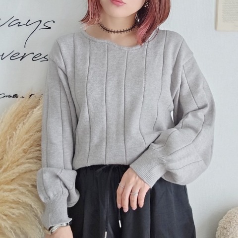 レディース　ネックウェーブニットプルオーバー（りんご）