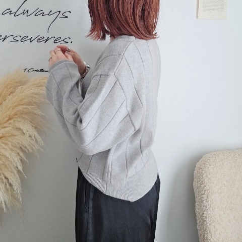 レディース　ネックウェーブニットプルオーバー（りんご）