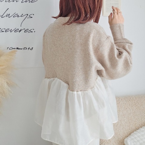 レディース　裾シアーニットプルオーバー（りんご）