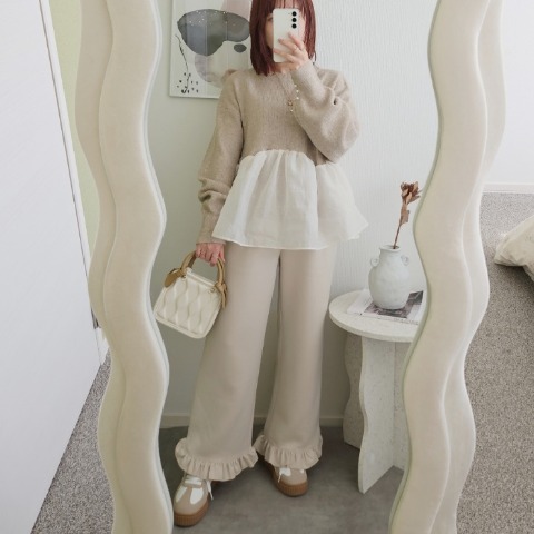 レディース　裾シアーニットプルオーバー（りんご）