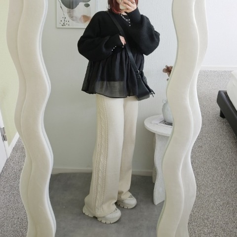 レディース　裾シアーニットプルオーバー（りんご）