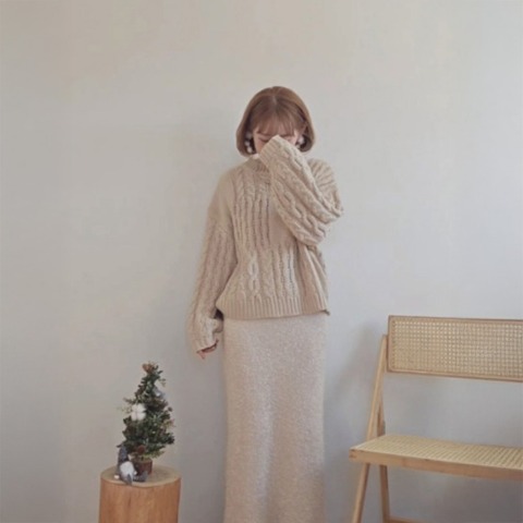 レディース　パッチワーク編地ニットプルオーバー（yuu）